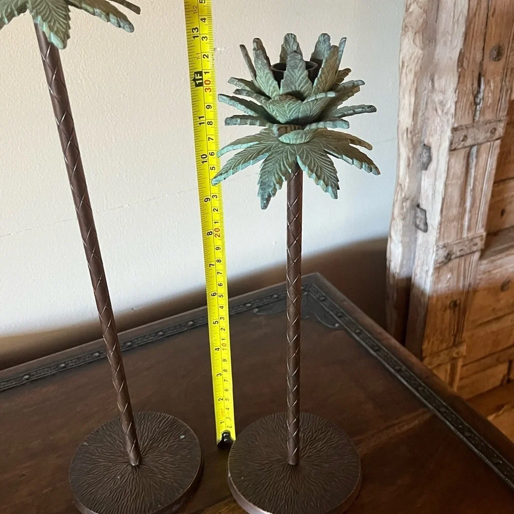 Set of 2 Vintage Brass Palm Tree Candle Holders Candlesticks 17